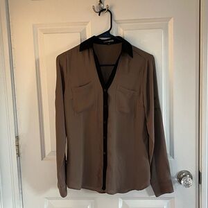 Express Brown Button-Up Blouse